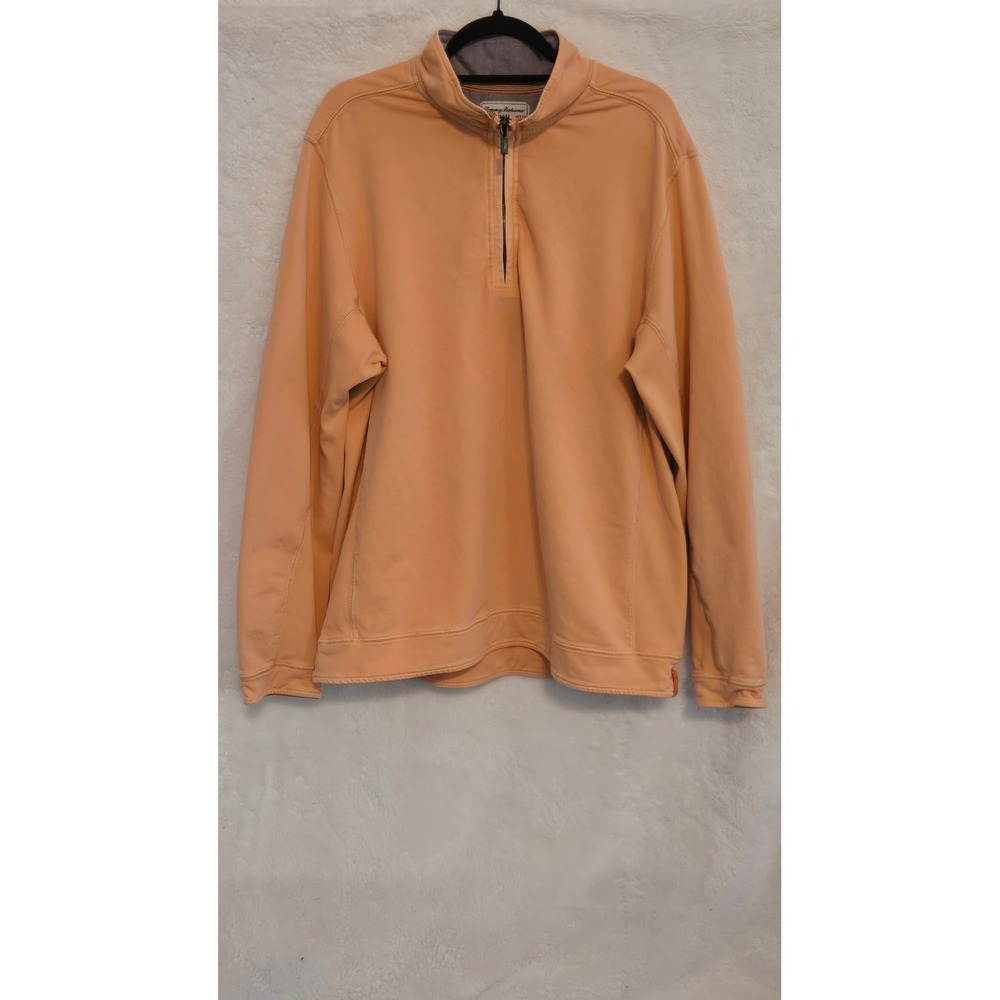 Tommy Bahama Jeans Mens XL Peach Orange Quarter Zip Pullover Sweatshirt Cotton